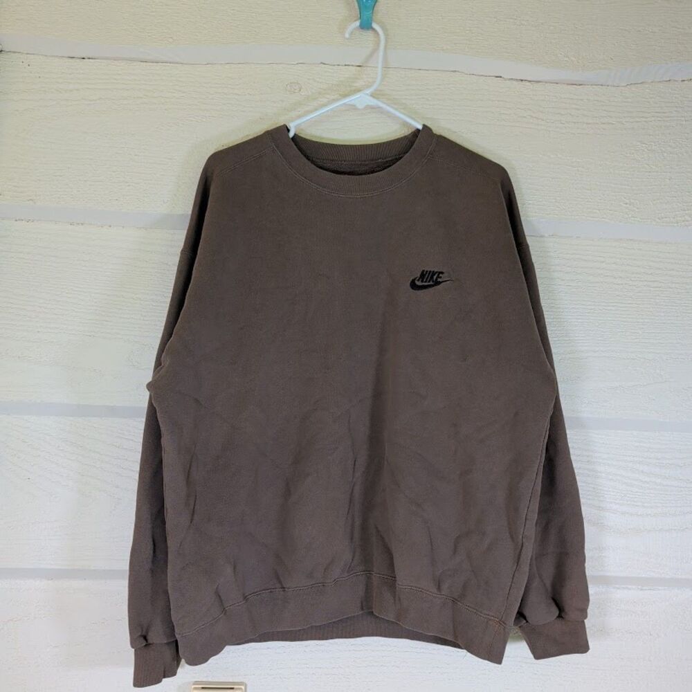Vintage 90s Nike Mini Swoosh Crewneck Mocha Brown Earth Tone Faded Distressed L